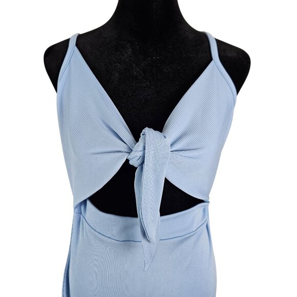 Lyaner Womens Blue Bodycon Tie Knot Cutout Maxi Dress Size Large Side Split - Picture 8 of 11